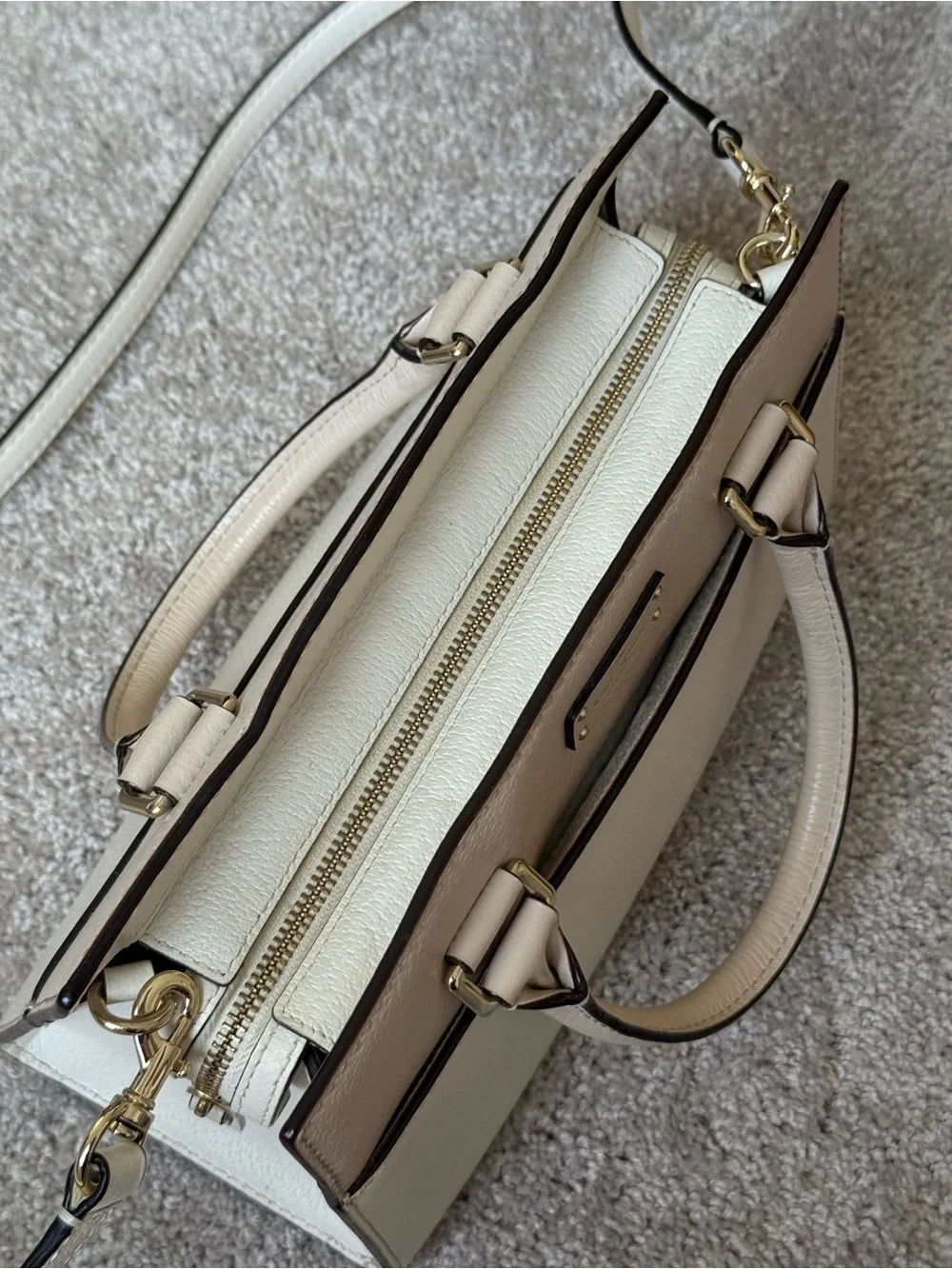 Kate Spade Grove Street Caley Satchel Cement Beige Pink White